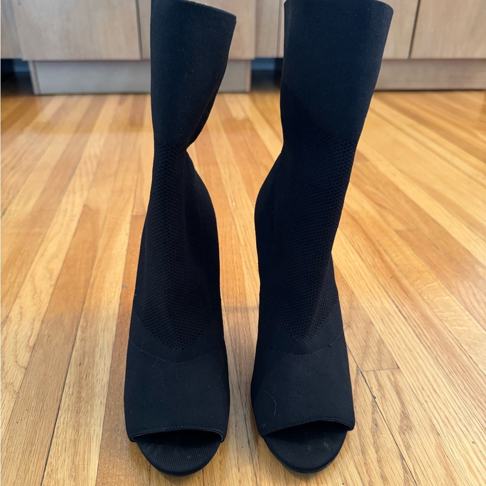 Aldo Loviradda Fabric Black Open Toe Ankle Boots Size 10